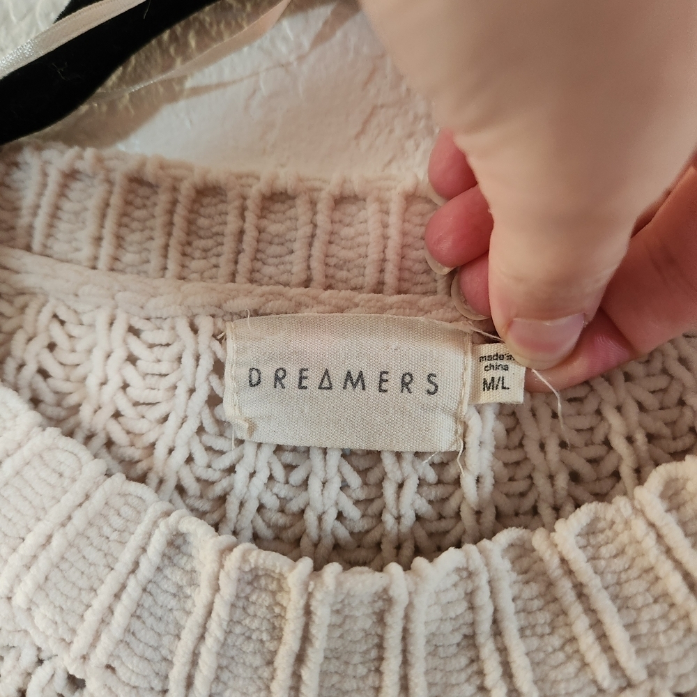 Dreamers Cozy Oversized Cream Slouchy Fuzzy Knit Sweater Size L Cottagecore - Picture 5 of 7